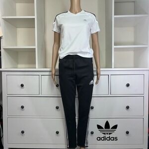 Adidas Set Women ClimaCool Athletic Track Suit Set Top Pants White Black Size S